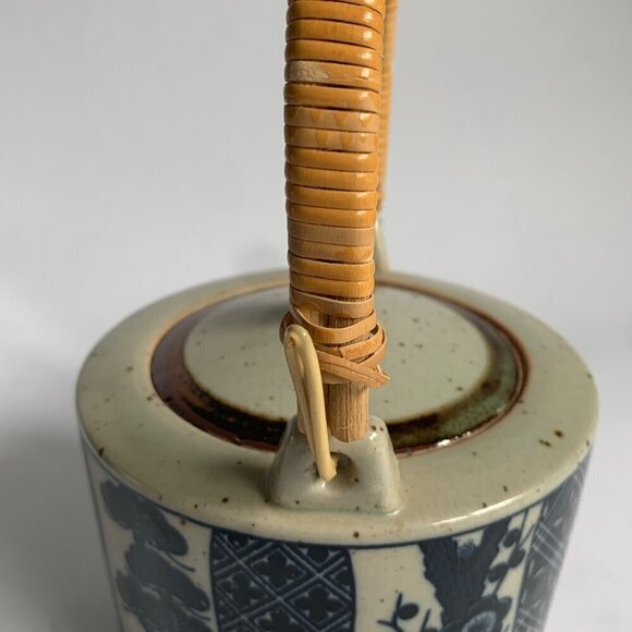 Takahashi Japan Vintage Gray Speckled Blue Bamboo Print Teapot 4 Cups Set - Picture 7 of 12